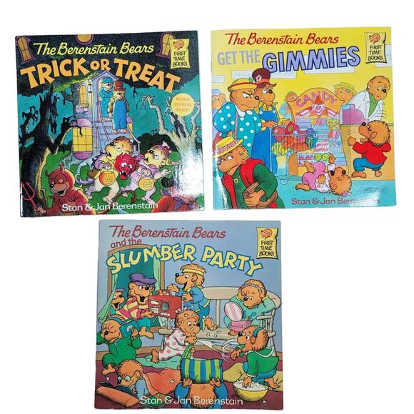 Berenstain Bears Books Halloween Stickers Slumber Party The Gimmies Vintage - Picture 1 of 10